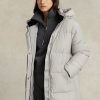 Graue wasserabweisende Daunenmäntel mit Kapuze von Ralph Lauren für Damen
