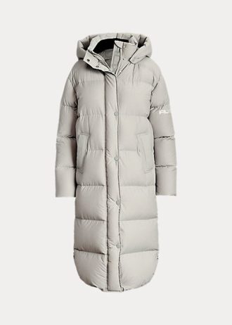 Graue wasserabweisende Daunenmäntel mit Kapuze von Ralph Lauren für Damen