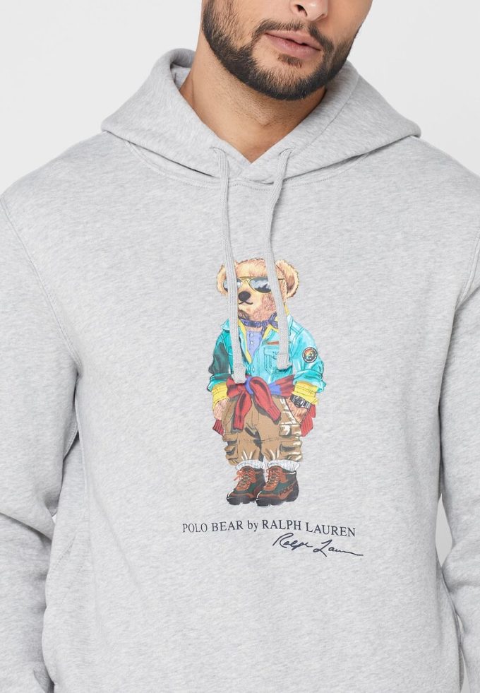 Grauer bedruckter Kapuzenpullover von Ralph Lauren für Herren