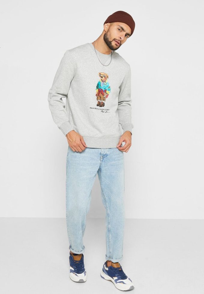 Graues Polo Bear-Sweatshirt mit Ralph Lauren-Print für Herren