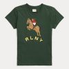 Grüne Damen Ralph Lauren Equestrian Appliqué Logo Jersey T-Shirts