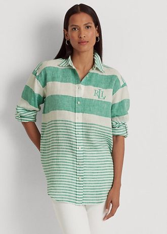 Grüne gestreifte Oversize-Leinenhemden von Ralph Lauren für Damen