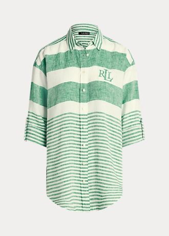 Grüne gestreifte Oversize-Leinenhemden von Ralph Lauren für Damen