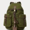 Grüne Ralph Lauren Canvas-Rucksäcke mit Lederbesatz für Herren