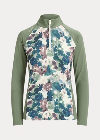 Grüne Ralph Lauren Jersey-Sweatshirts mit Viertelreißverschluss für Damen