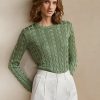 Grüne Ralph Lauren Pullover aus Seide mit Zopfmuster und Rundhalsausschnitt für Damen