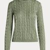 Grüne Ralph Lauren Pullover aus Seide mit Zopfmuster und Rundhalsausschnitt für Damen