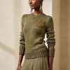 Grüne Ralph Lauren Verzierte Pullover aus Seidenmischung mit Rundhalsausschnitt für Damen