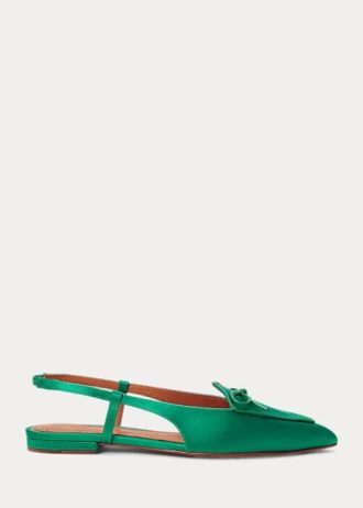 Grüne Slingback-Schuhe aus Satin-Seidenmischung für Damen von Ralph Lauren