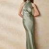Grünes Abendkleid „Chilton“ aus gewaschenem Satin für Damen von Ralph Lauren