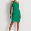 Grünes Cocktailkleid aus Georgette mit One-Shoulder-Träger von Ralph Lauren für Damen