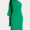 Grünes Cocktailkleid aus Georgette mit One-Shoulder-Träger von Ralph Lauren für Damen