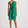 Grünes Cocktailkleid aus Georgette mit One-Shoulder-Träger von Ralph Lauren für Damen