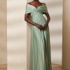 Grünes Ralph Lauren Merridan Plissee-Abendkleid aus Jersey für Damen