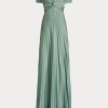 Grünes Ralph Lauren Merridan Plissee-Abendkleid aus Jersey für Damen