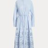 Hellblaues Kleid mit Ösenstickerei für Damen von Ralph Lauren