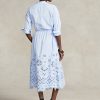 Hellblaues Kleid mit Ösenstickerei für Damen von Ralph Lauren