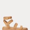 Hellgelbe Ralph Lauren Kayleen Sandalen aus Nappaleder für Damen