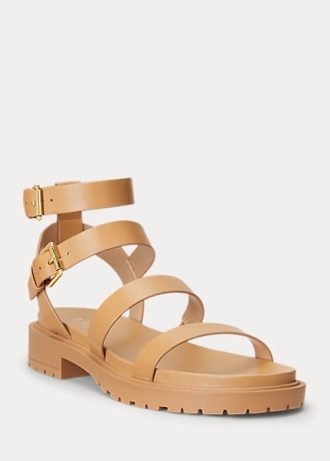 Hellgelbe Ralph Lauren Kayleen Sandalen aus Nappaleder für Damen