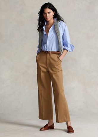 Khakifarbene Chinohose mit weitem Bein für Damen von Ralph Lauren