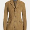 Khakifarbene Hacking-Blazer aus Lamm-Wildleder von Ralph Lauren für Damen