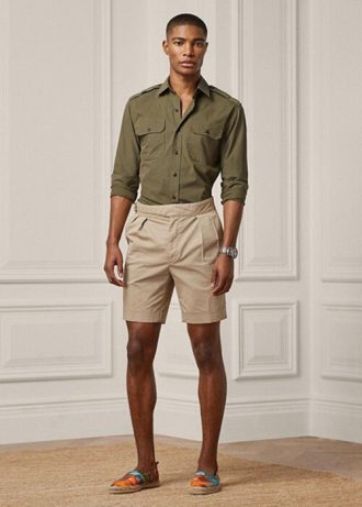 Khakifarbene, maßgeschneiderte Stretch-Chino-Shorts von Ralph Lauren für Herren