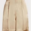 Khakifarbene Ralph Lauren Ainsworth Shorts aus gewaschenem Satin für Damen