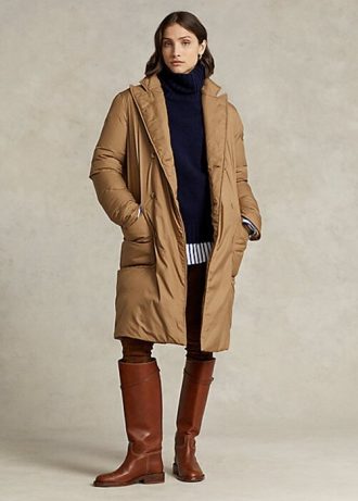 Khakifarbene Ralph Lauren Daunen-Polomäntel für Damen