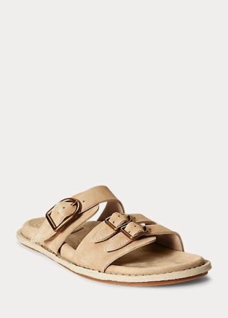 Khakifarbene Ralph Lauren Ezra Sandalen aus Kalbsleder und Wildleder für Damen