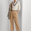 Khakifarbene Ralph Lauren-Hose aus Twill mit Falten für Damen