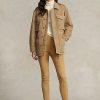 Khakifarbene Ralph Lauren Leggings aus Lammfell-Wildleder für Damen