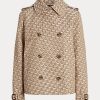 Khakifarbene Ralph Lauren-Mäntel aus zweireihigem Jacquard mit Monogramm für Damen