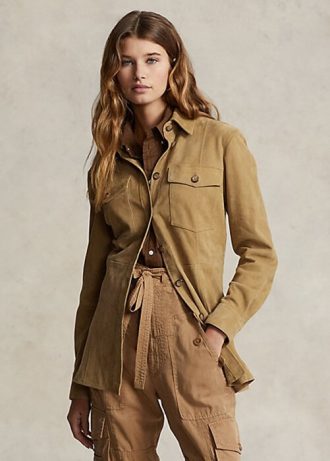 Khakifarbene Ralph Lauren-Shirts aus Lammfell-Wildleder für Damen