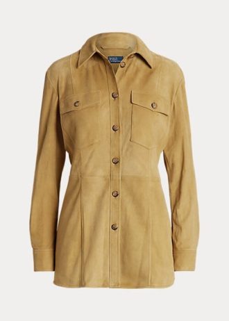 Khakifarbene Ralph Lauren-Shirts aus Lammfell-Wildleder für Damen