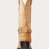 Khakifarbene Ralph Lauren Westernstiefel aus Kalbswildleder mit Nieten für Damen