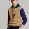 Khakifarbener Fleece-Hoodie mit Polo Bear-Farbblockdesign von Ralph Lauren für Herren