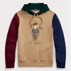 Khakifarbener Fleece-Hoodie mit Polo Bear-Farbblockdesign von Ralph Lauren für Herren