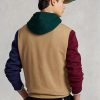 Khakifarbener Fleece-Hoodie mit Polo Bear-Farbblockdesign von Ralph Lauren für Herren