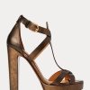 Kupferfarbene Ralph Lauren Dakota Metallic-Sandalen aus Kalbsleder für Damen