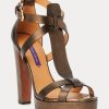 Kupferfarbene Ralph Lauren Dakota Metallic-Sandalen aus Kalbsleder für Damen