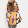Kupferfarbene Ralph Lauren Dakota Metallic-Sandalen aus Kalbsleder für Damen
