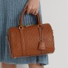 Lauren Tan/Buff Damen Ralph Lauren Geprägtes Leder Mittlere Kaden Satchel Taschen