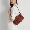 Lauren Tan Damen Ralph Lauren gewebtes Leder Kleine Maddy Schultertaschen