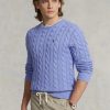 Lila Ralph Lauren Herren Pullover mit Zopfmuster aus Baumwolle