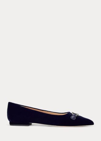 Marineblaue Ballerinas aus Samt von Ralph Lauren für Damen in Lilah