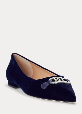Marineblaue Ballerinas aus Samt von Ralph Lauren für Damen in Lilah