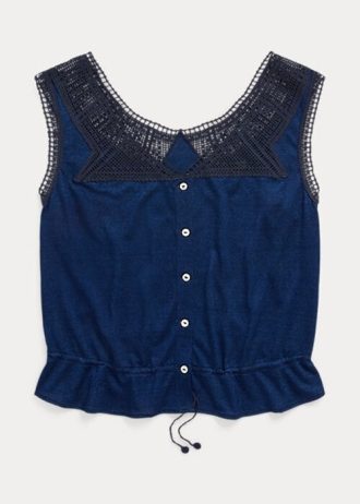 Marineblaue Camisole-Shirts mit Häkelbesatz für Damen von Ralph Lauren Indigo