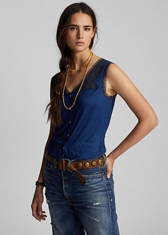 Marineblaue Camisole-Shirts mit Häkelbesatz für Damen von Ralph Lauren Indigo