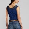 Marineblaue Camisole-Shirts mit Häkelbesatz für Damen von Ralph Lauren Indigo