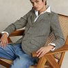 Marineblaue/cremefarbene Hacking-Blazer aus Leinenmischung mit Fischgrätenmuster für Damen von Ralph Lauren